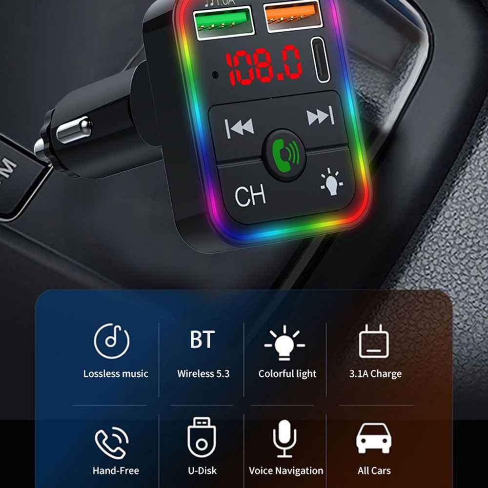 P2 Car Player Charger Dual USB Port Cigarette Lighter Car Charger Support Bluetooth-compatible Hands Free Calling