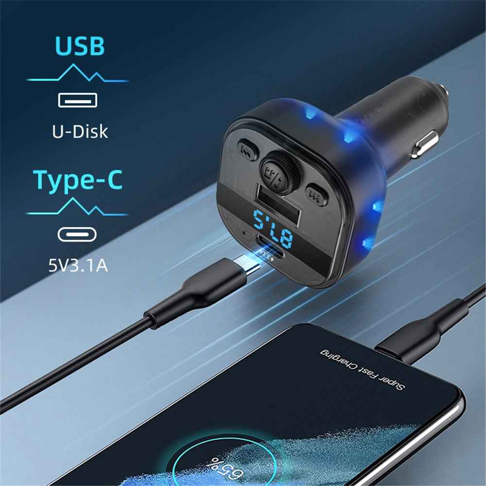 C1 Car Bluetooth-compatible MP3 Player Adapter Hands-free Charging Station with USB+Type-C Ports