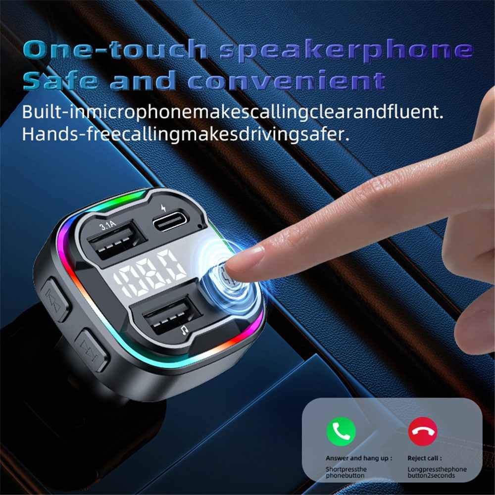 C3 Bluetooth-compatible Hands-free Call Adapter FM Transmitter Car MP3 Music Player Type-C + Dual USB Car Charger