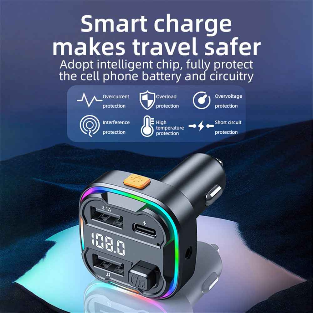 C3 Bluetooth-compatible Hands-free Call Adapter FM Transmitter Car MP3 Music Player Type-C + Dual USB Car Charger