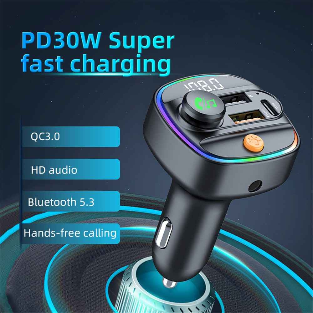 C4S Bluetooth-compatible 5.3 FM Transmitter with Digital Display for Car PD 30W+QC 3.0 Car Charger Audio MP3 Player