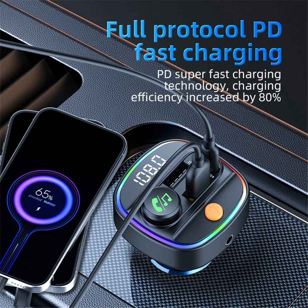 C4S Bluetooth-compatible 5.3 FM Transmitter with Digital Display for Car PD 30W+QC 3.0 Car Charger Audio MP3 Player