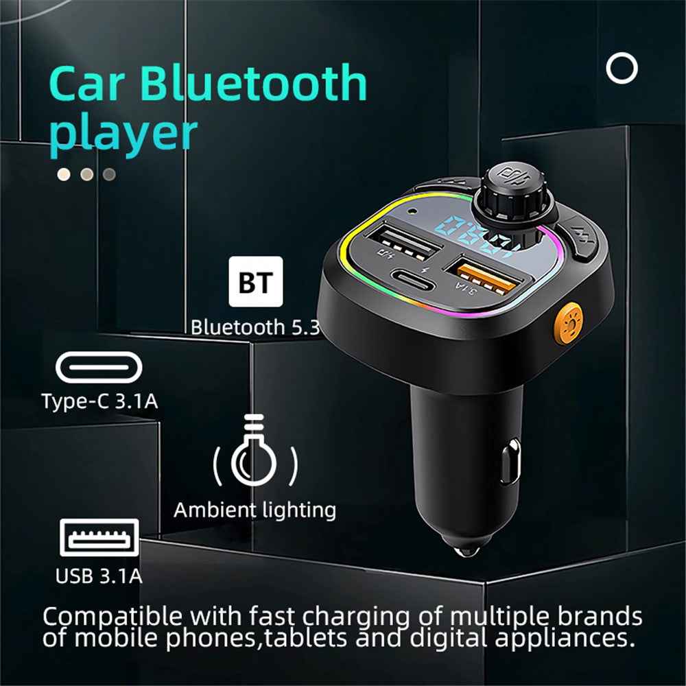 C6 Digital Display FM Car Bluetooth-compatible Transmitter Type-C+2 USB Fast Charger Audio MP3 Player