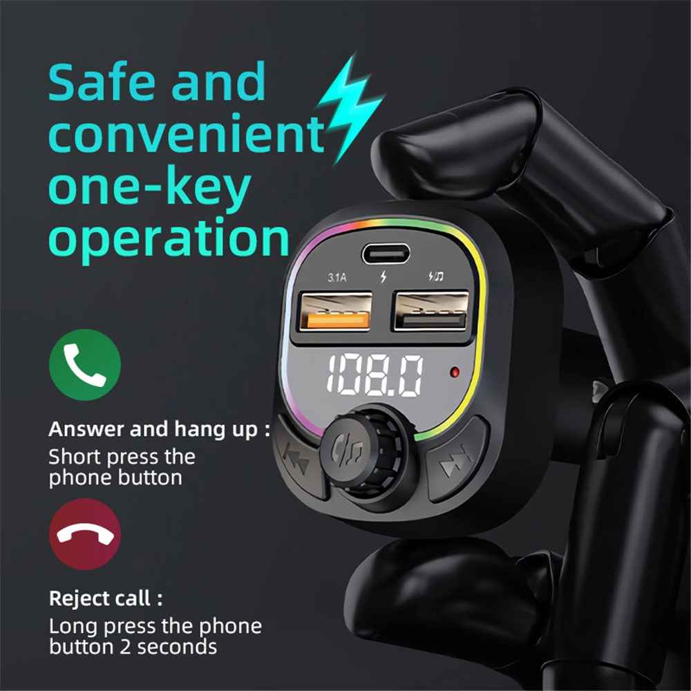 C6 Digital Display FM Car Bluetooth-compatible Transmitter Type-C+2 USB Fast Charger Audio MP3 Player