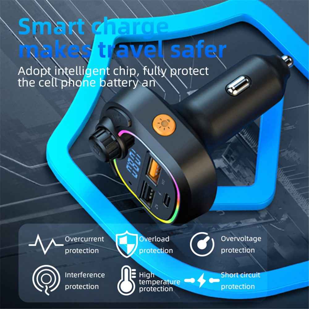 C6 Digital Display FM Car Bluetooth-compatible Transmitter Type-C+2 USB Fast Charger Audio MP3 Player