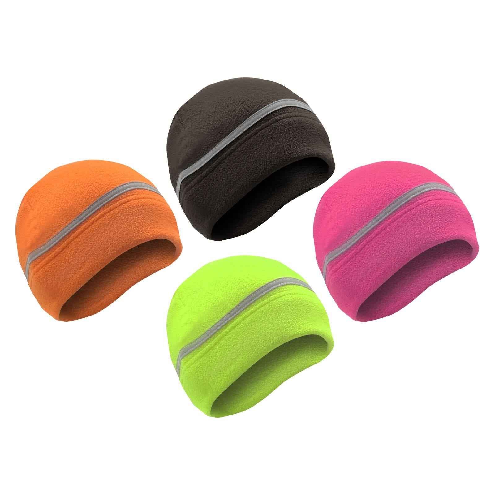 Reflective Fleece Hat Fleece Winter Beanie for Running Outdoor Sports Skiing black