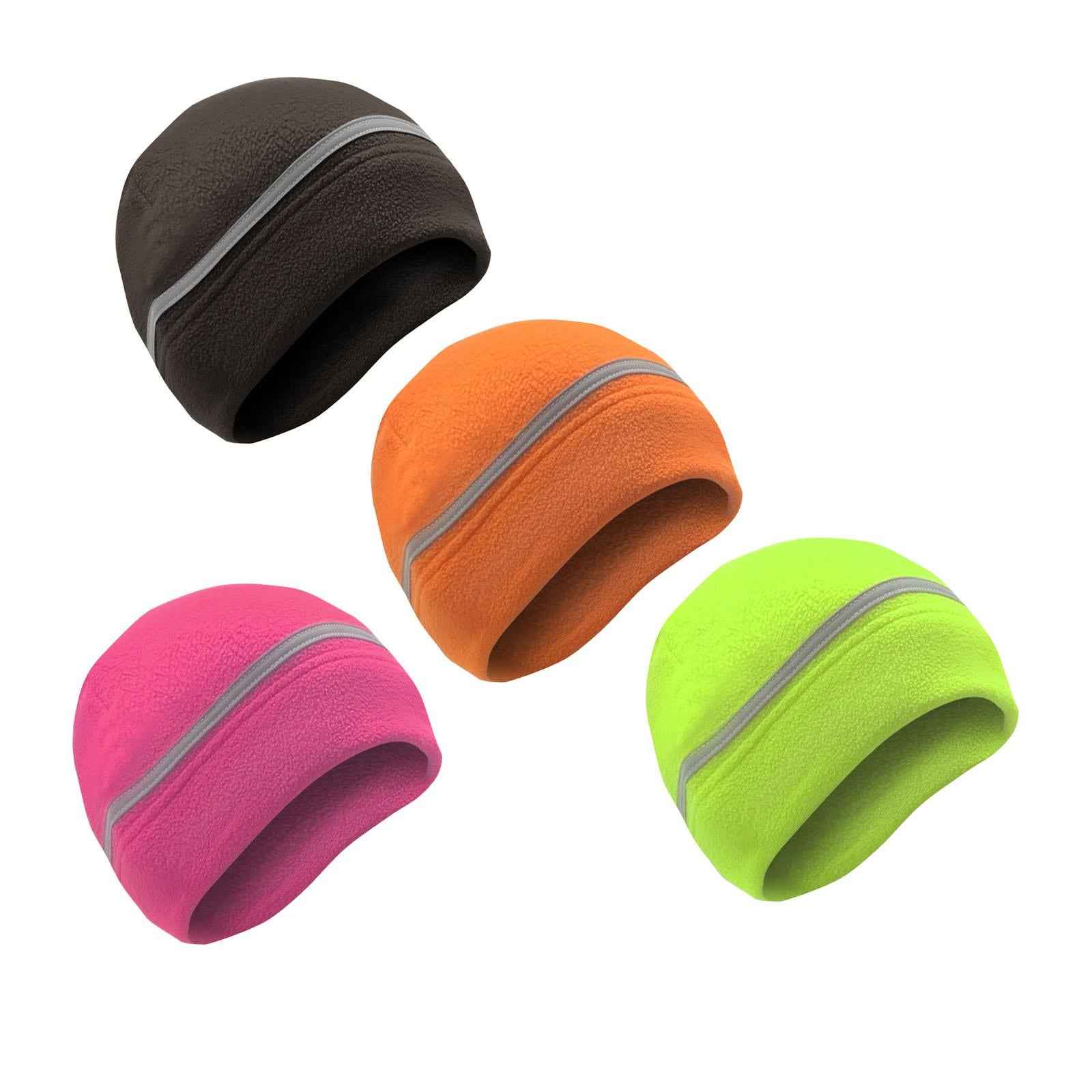 Reflective Fleece Hat Fleece Winter Beanie for Running Outdoor Sports Skiing black