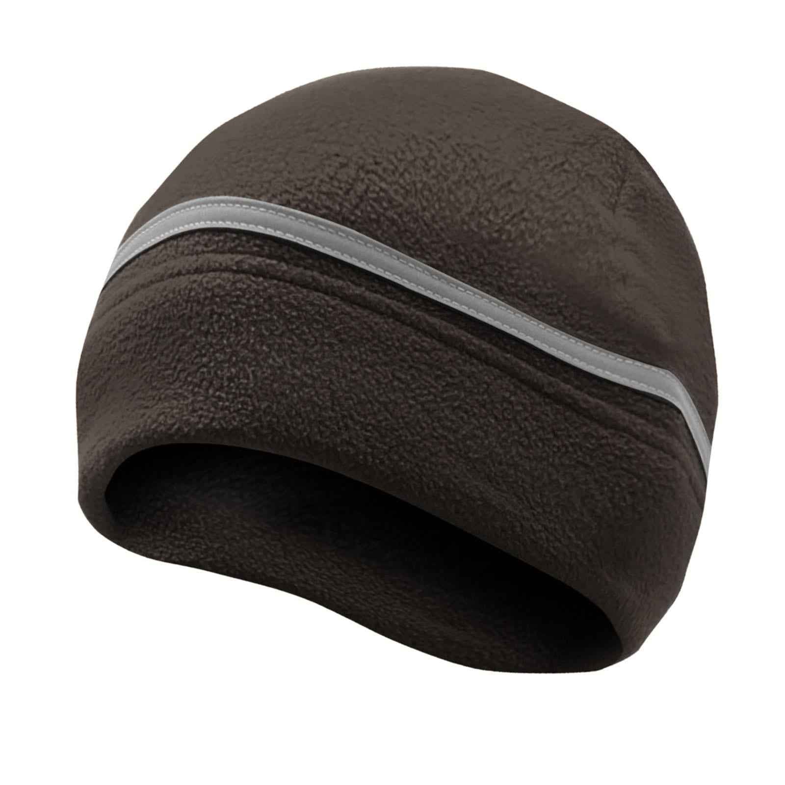 Reflective Fleece Hat Fleece Winter Beanie for Running Outdoor Sports Skiing black