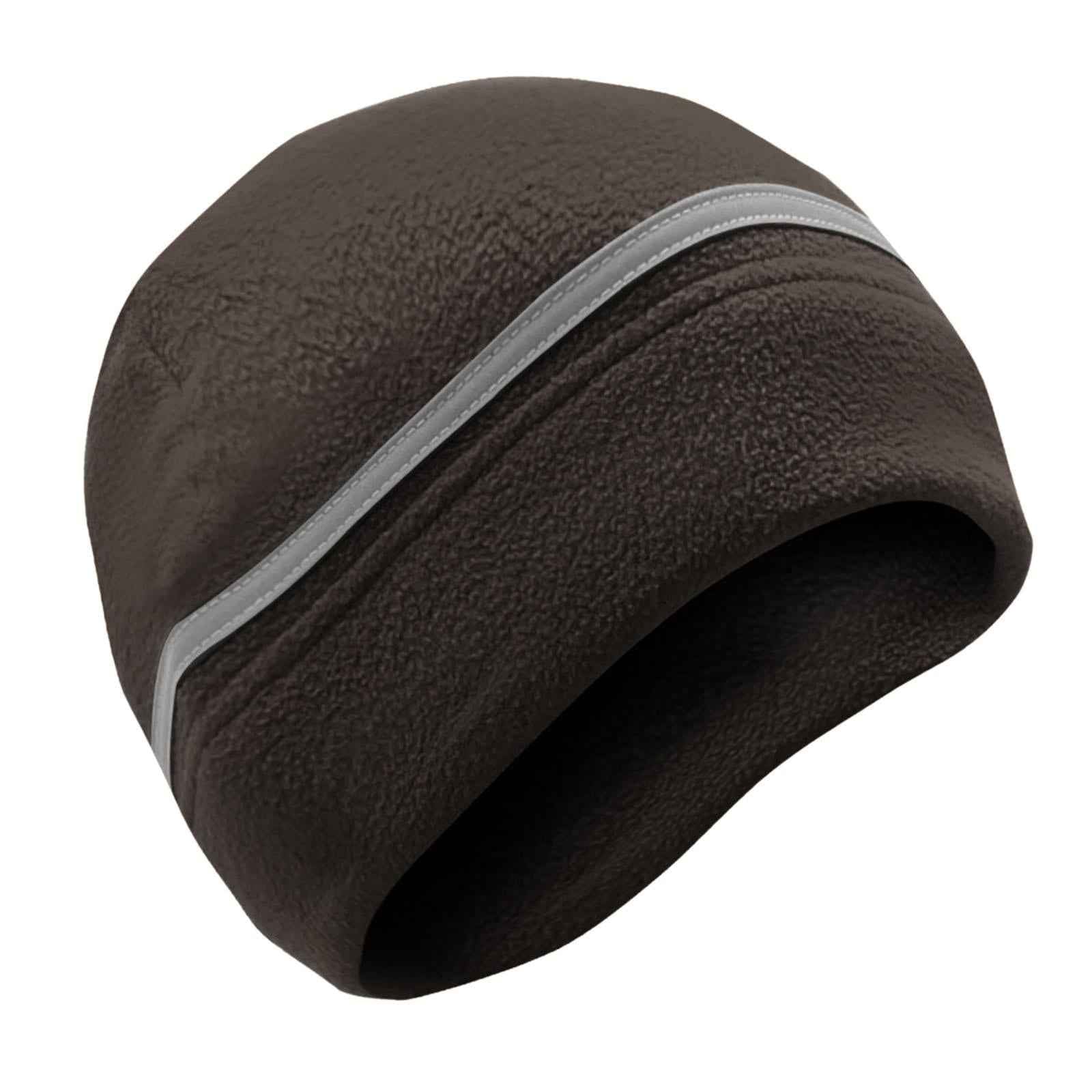 Reflective Fleece Hat Fleece Winter Beanie for Running Outdoor Sports Skiing black