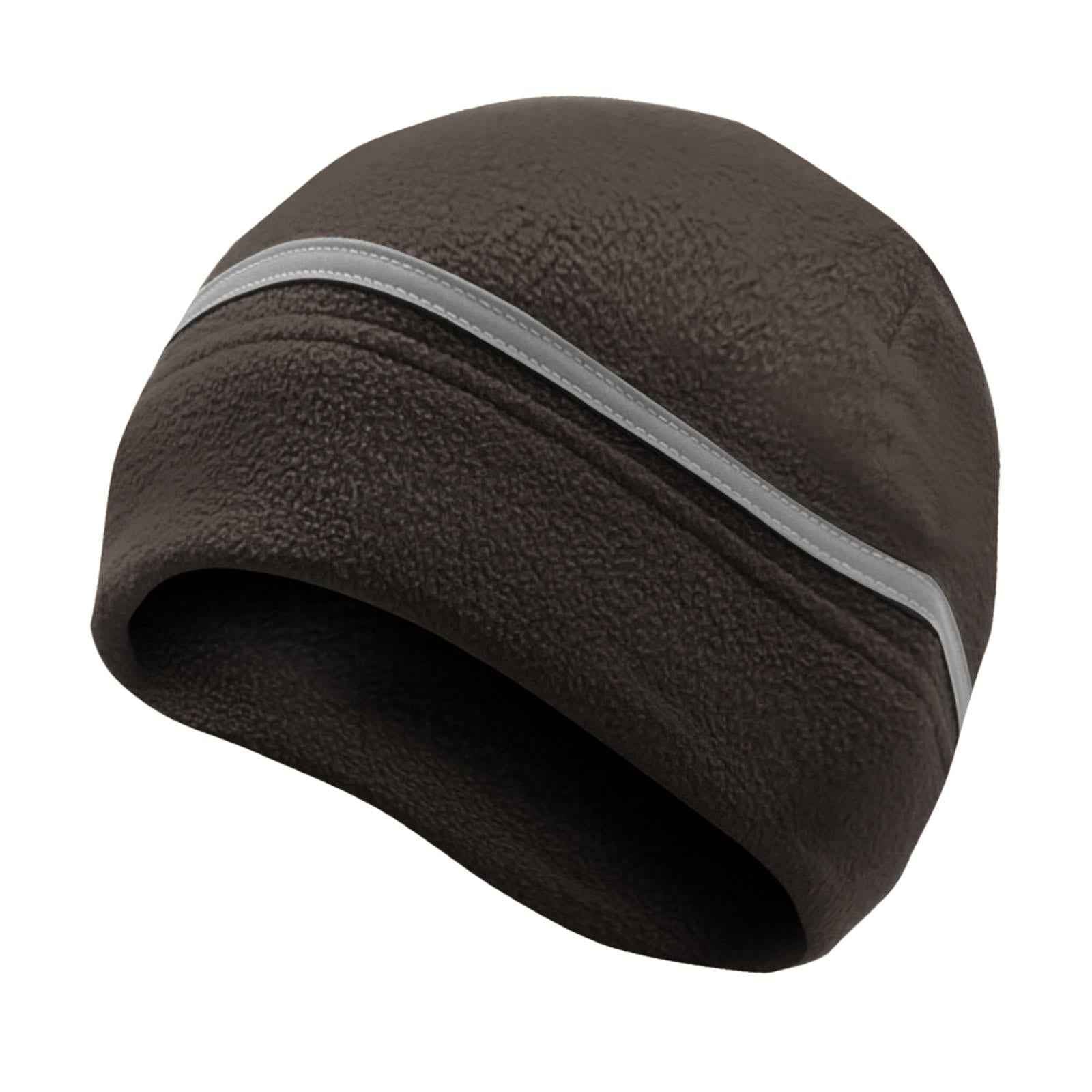 Reflective Fleece Hat Fleece Winter Beanie for Running Outdoor Sports Skiing black