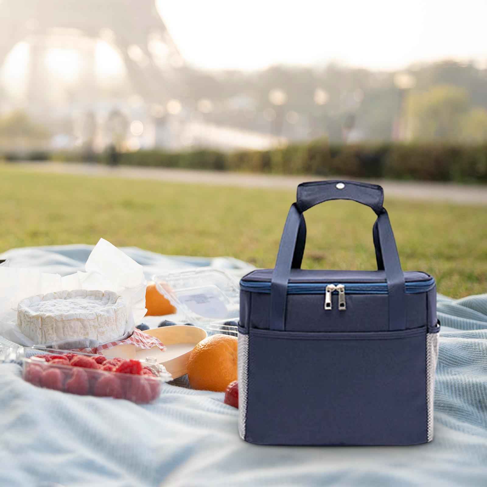 Insulated Cooler Bag Lunch Box Soft Food Delivery Bag for Work Travel Office L dark blue