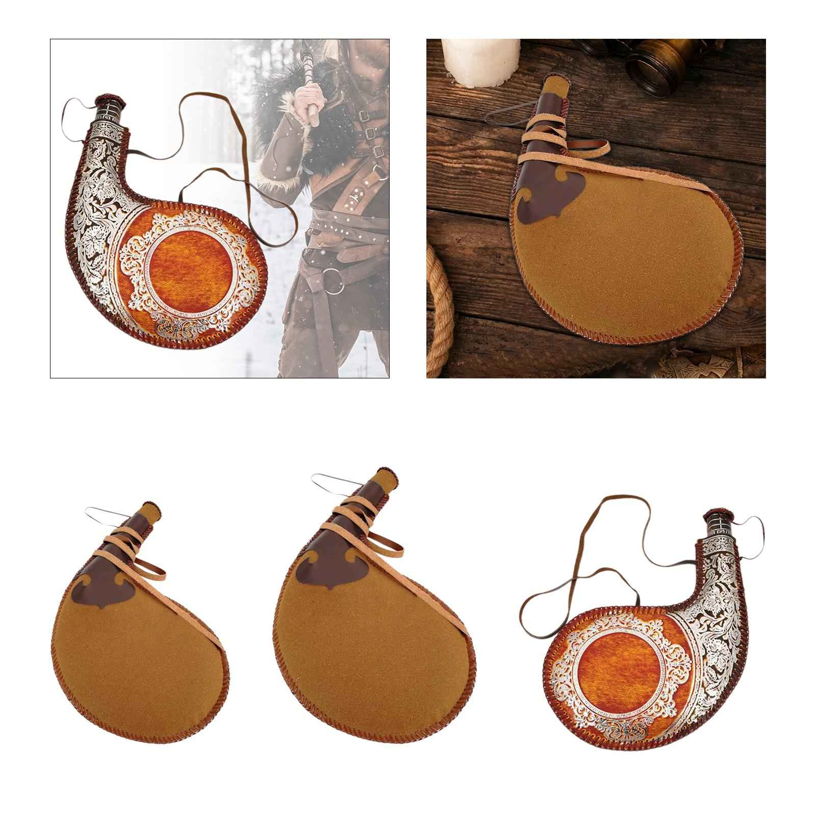 Water Bota Bag Small Flask Pouch Prop for Actor's Decoration Camping Fishing 30cm Brown