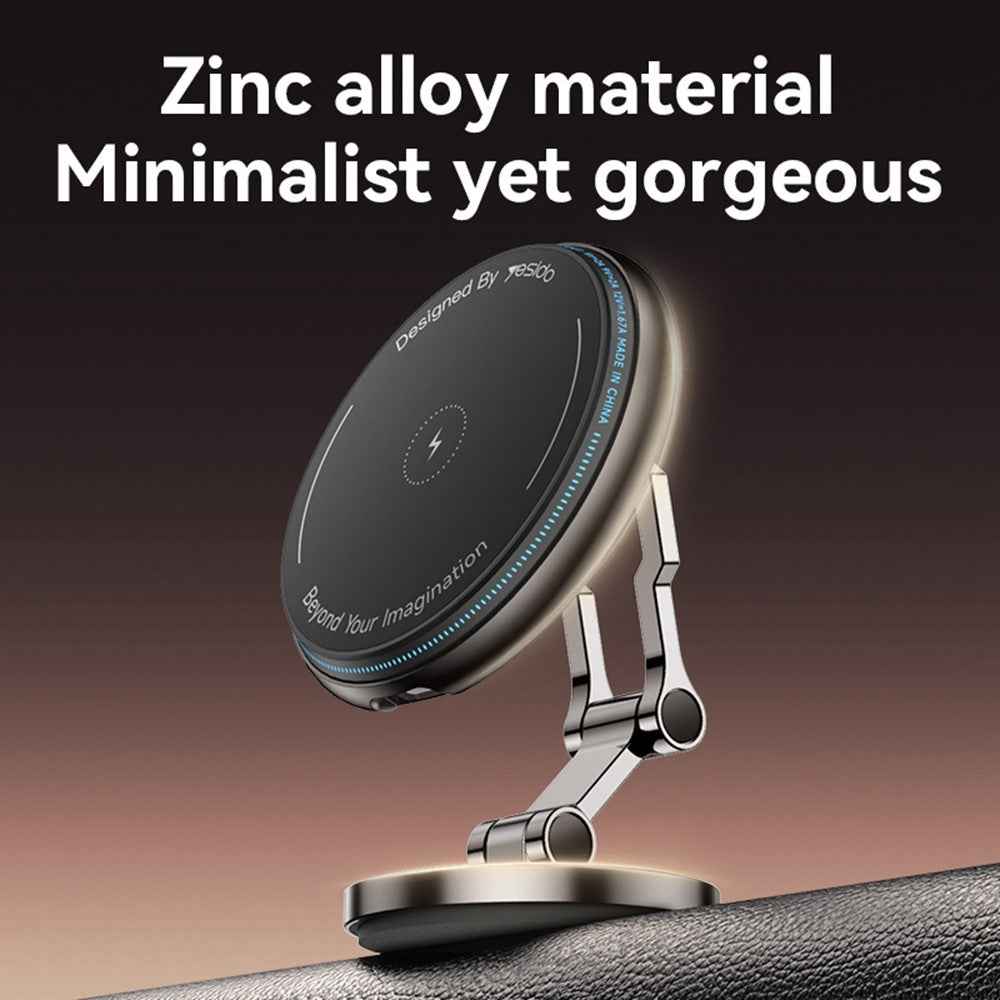 YESIDO C306 15W Magnetic Phone Wireless Charger Zinc Alloy Car Dashboard Phone Charging Stand