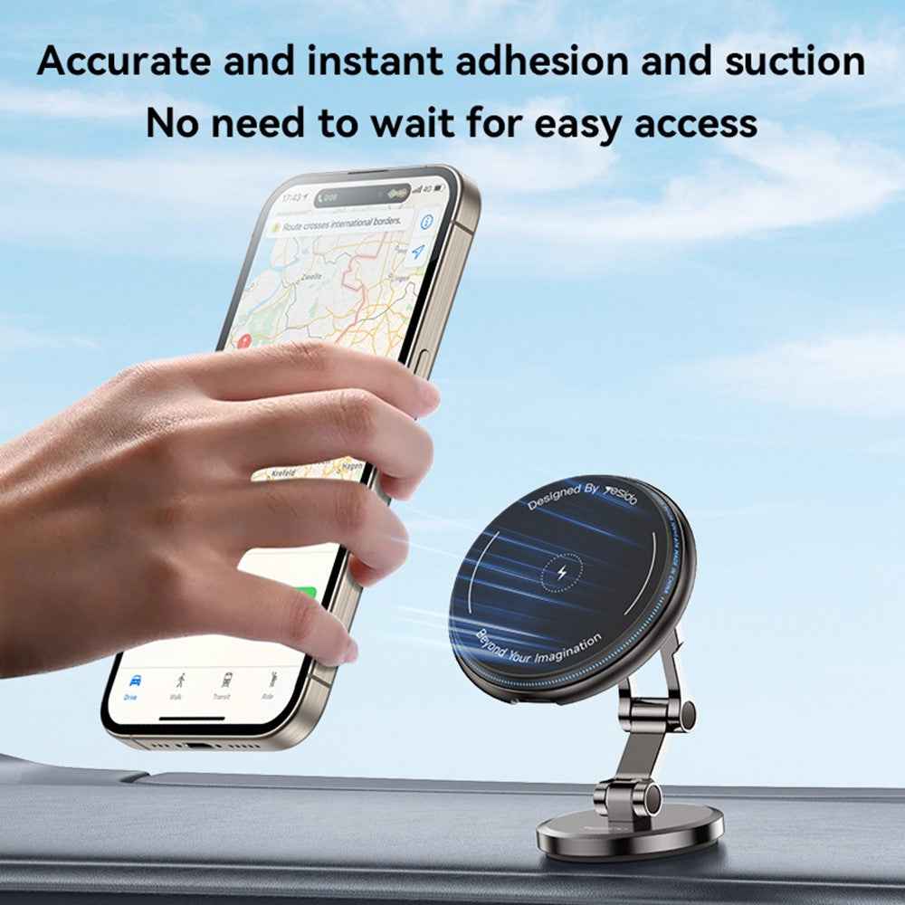 YESIDO C306 15W Magnetic Phone Wireless Charger Zinc Alloy Car Dashboard Phone Charging Stand
