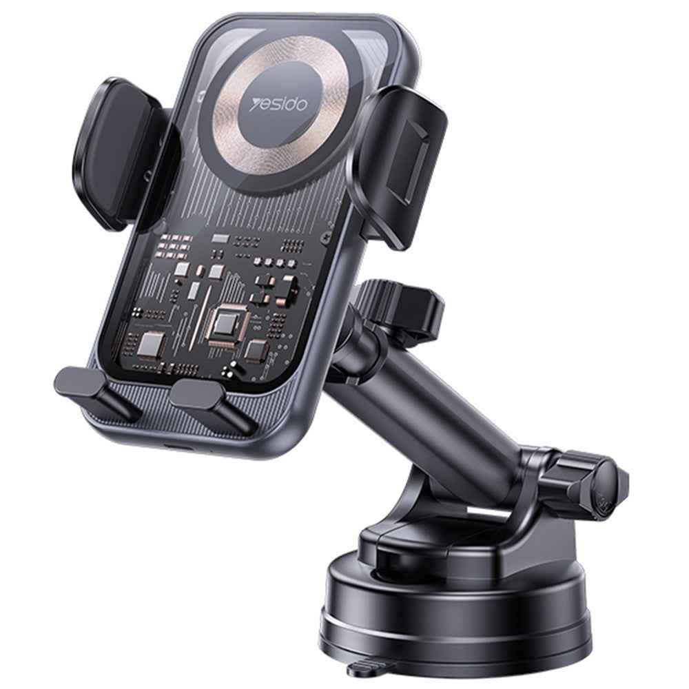 YESIDO C307 Phone Holder Stand 15W Wireless Charger Car Dashboard Suction Cup Bracket Auto Clamping