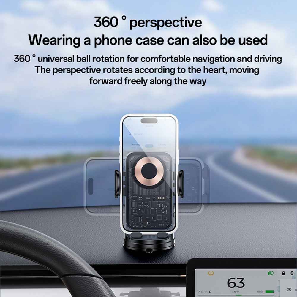YESIDO C307 Phone Holder Stand 15W Wireless Charger Car Dashboard Suction Cup Bracket Auto Clamping