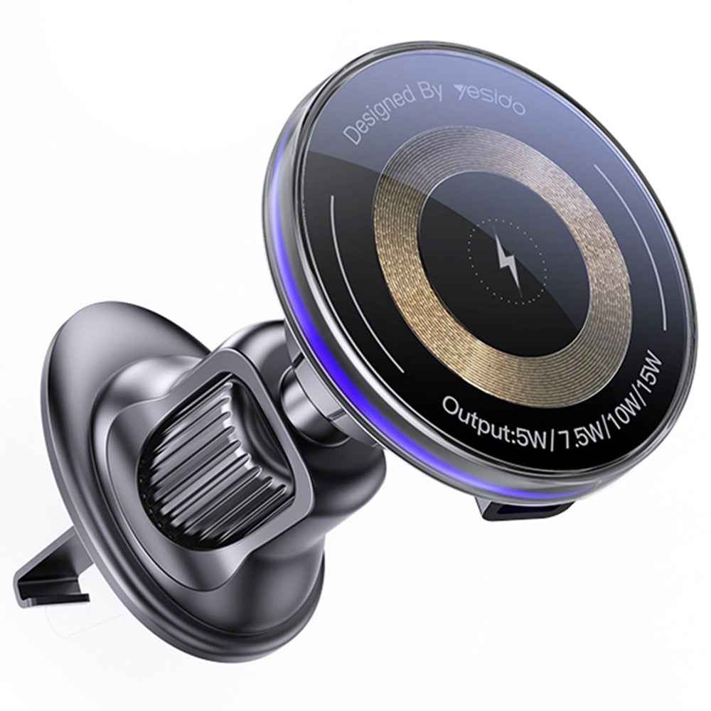 YESIDO C308 Round Phone Magnetic Holder Stand 15W Wireless Charger Car Air Outlet Bracket
