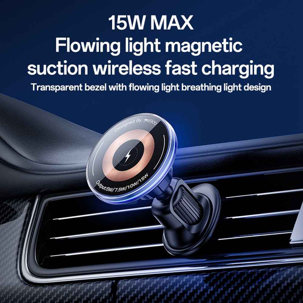 YESIDO C308 Round Phone Magnetic Holder Stand 15W Wireless Charger Car Air Outlet Bracket