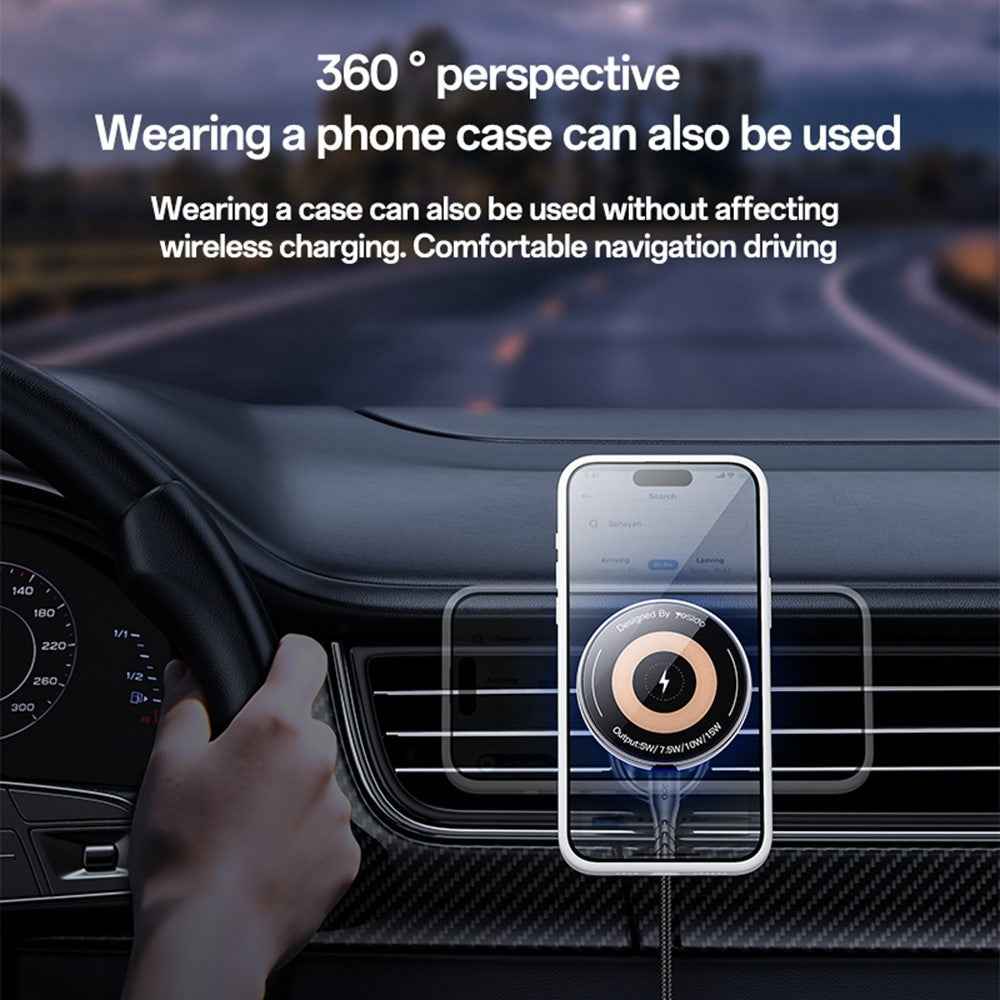 YESIDO C308 Round Phone Magnetic Holder Stand 15W Wireless Charger Car Air Outlet Bracket