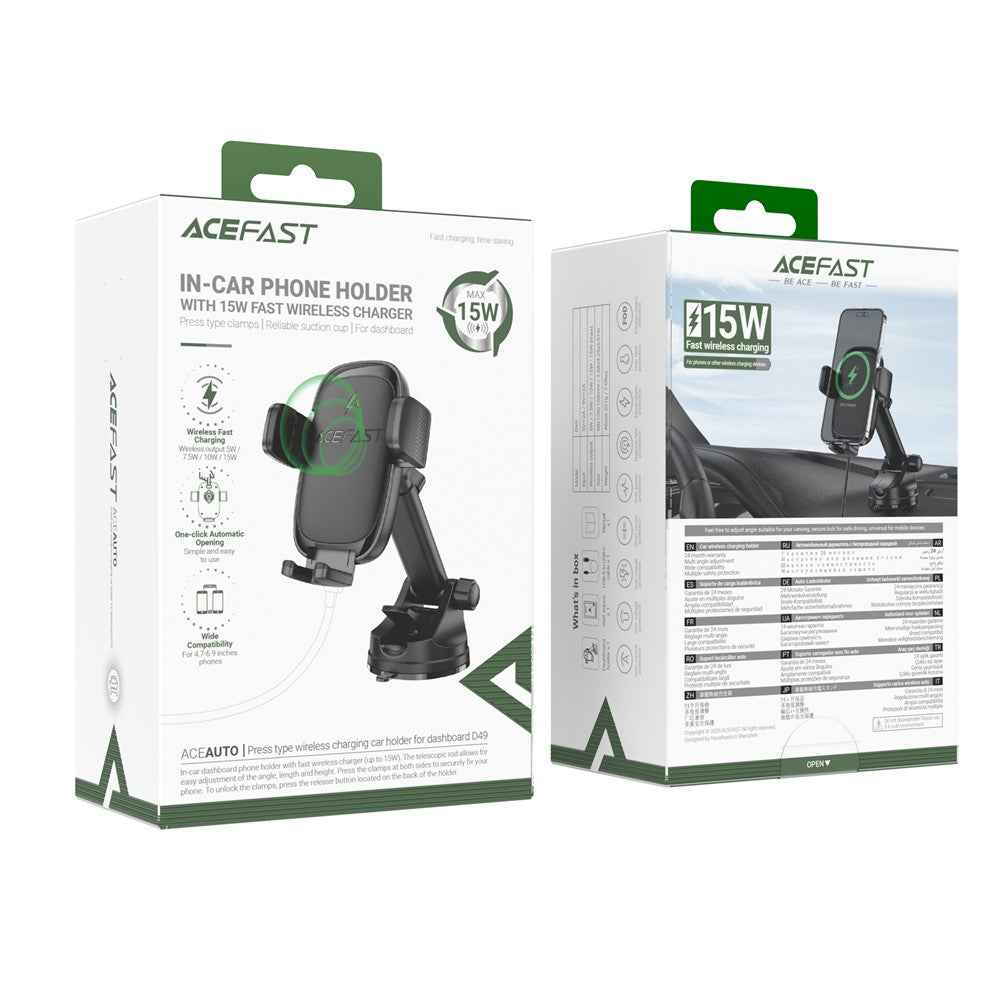 ACEFAST D49 Dashboard Wireless Charging Car Mount Press Type Holder For 4.7-6.9 Inch Phones 15W Fast Charge
