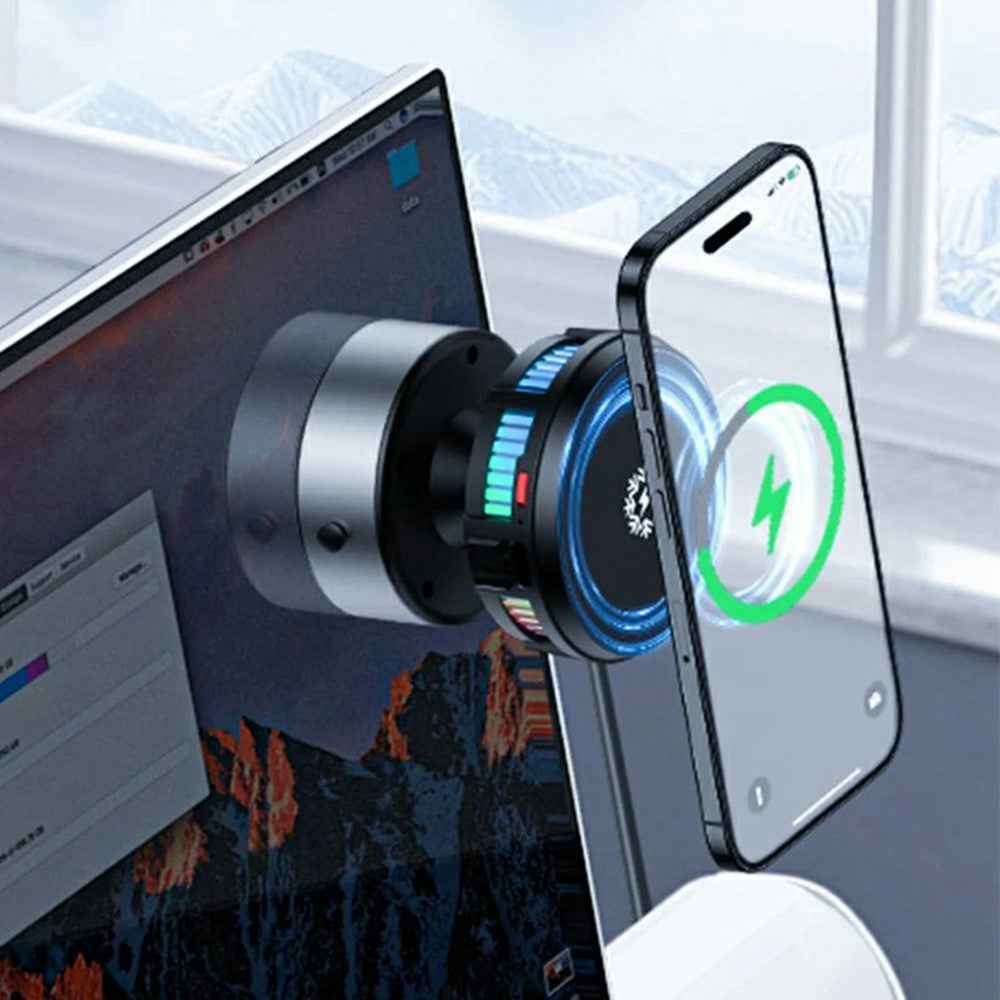 X19 360 Degree Rotation Car Phone Holder 15W Wireless Charging Vacuum Suction Cooling Magnetic Phone Stand - Black