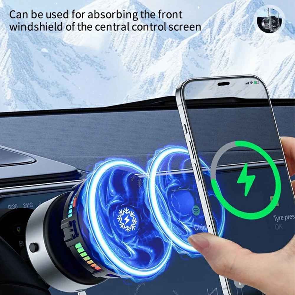 X19 360 Degree Rotation Car Phone Holder 15W Wireless Charging Vacuum Suction Cooling Magnetic Phone Stand - Black