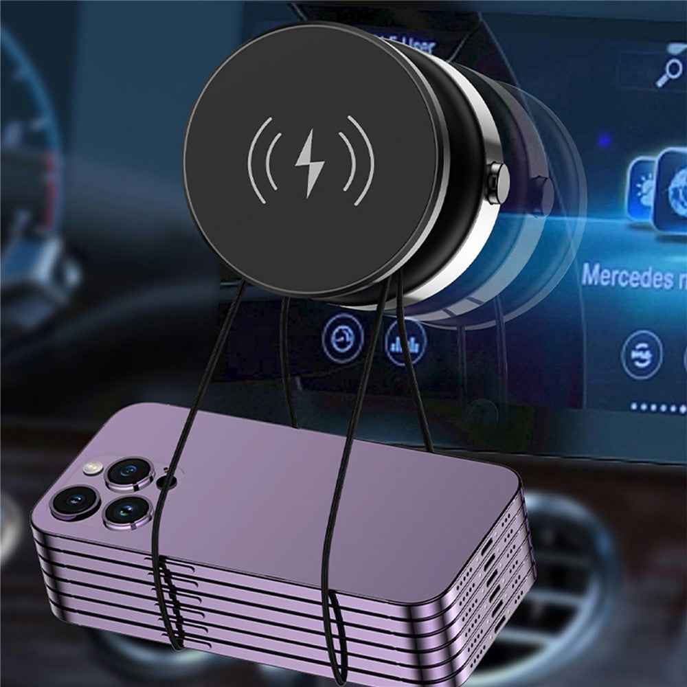 X9C Car Magnetic Suction Vacuum Phone Holder 360 Degree Rotation Wireless Charging Navigation Stand - Silver