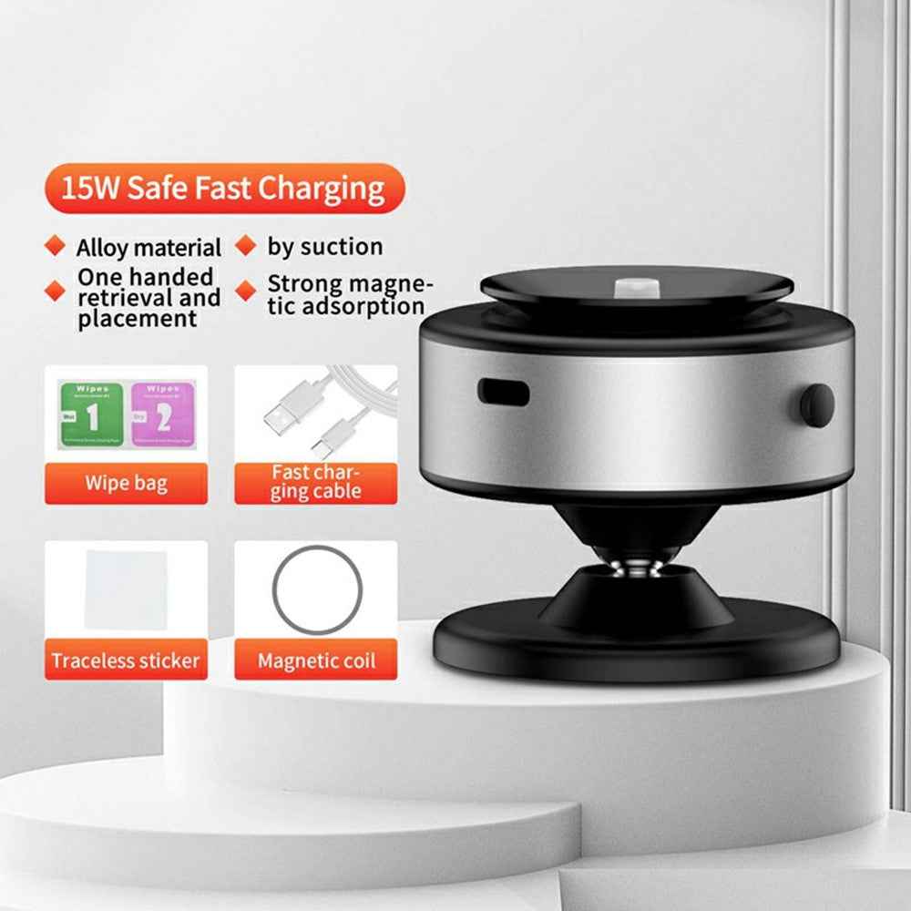 X11 Car Phone Magnetic Holder 15W Wireless Charging Vacuum Suction Rotatable Navigation Stand - Silver