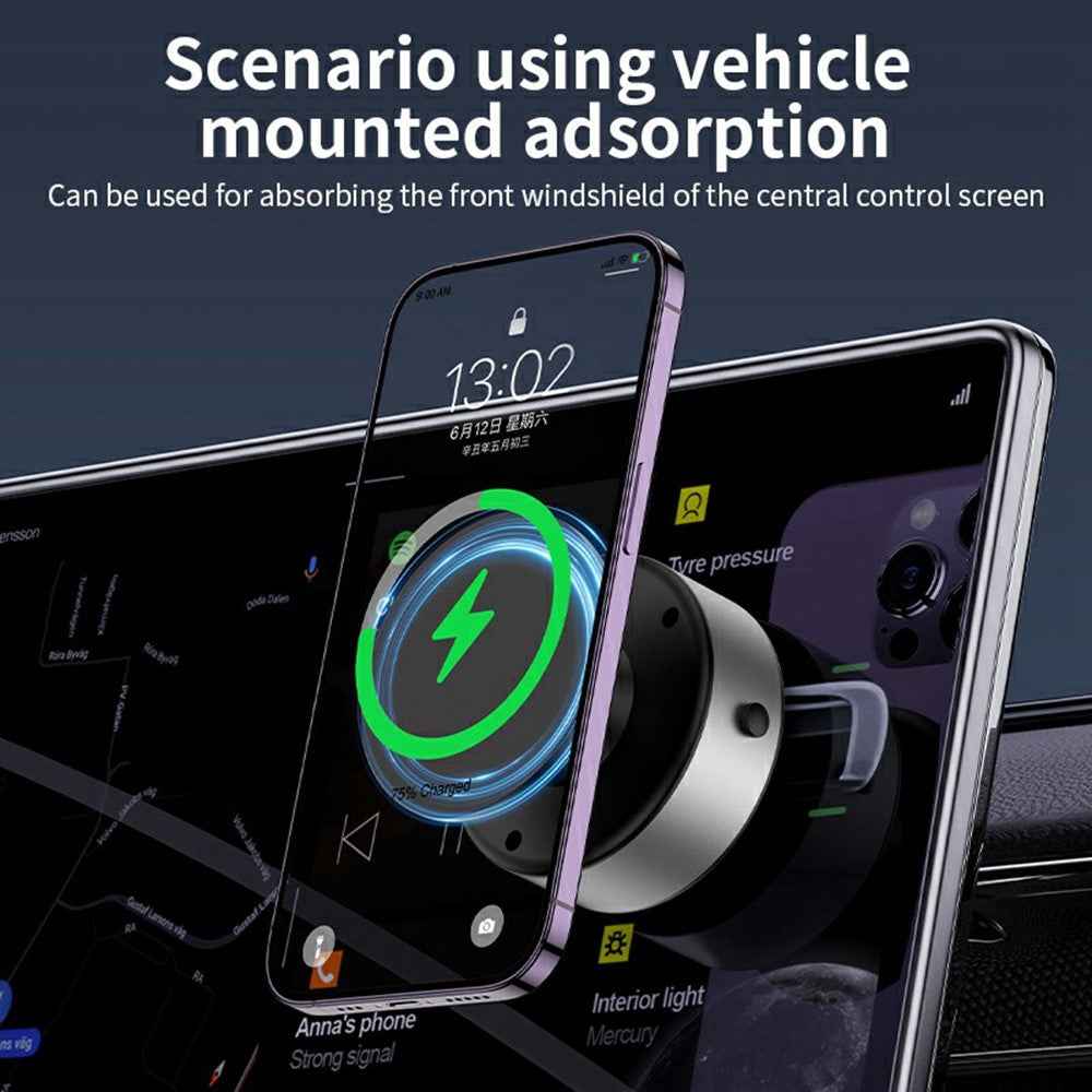 X11 Car Phone Magnetic Holder 15W Wireless Charging Vacuum Suction Rotatable Navigation Stand - Silver