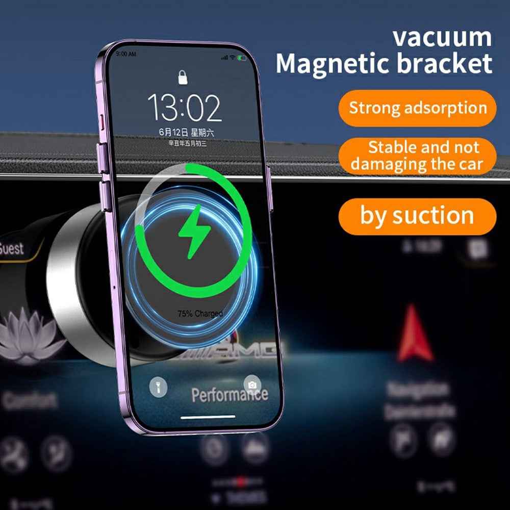 X11 Car Phone Magnetic Holder 15W Wireless Charging Vacuum Suction Rotatable Navigation Stand - Black