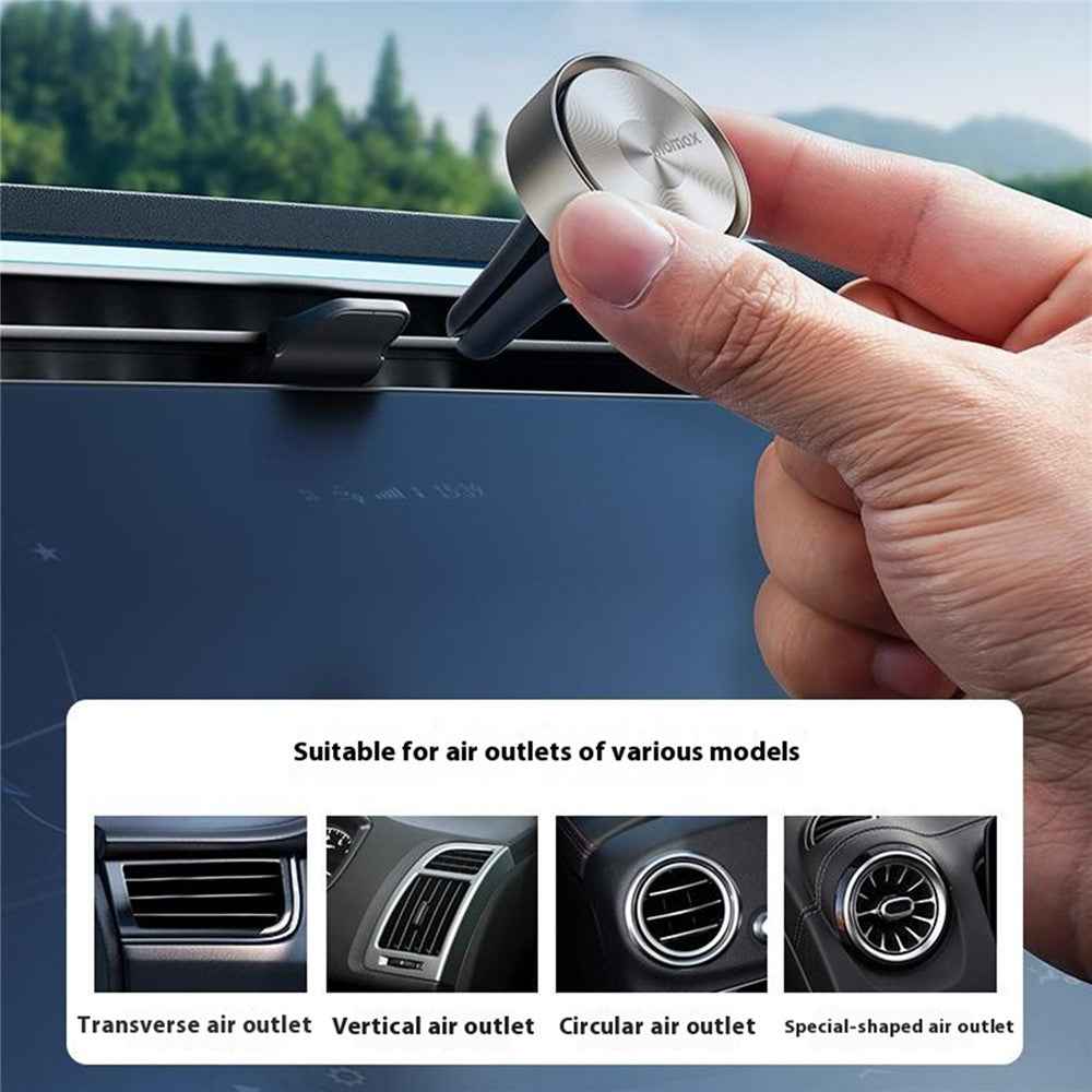 MOMAX 1-Car Relaxaire Car Air Vent Freshener Aluminum Alloy Aromatherapy Diffuser with 4 Fragrance Pads - Dark Grey