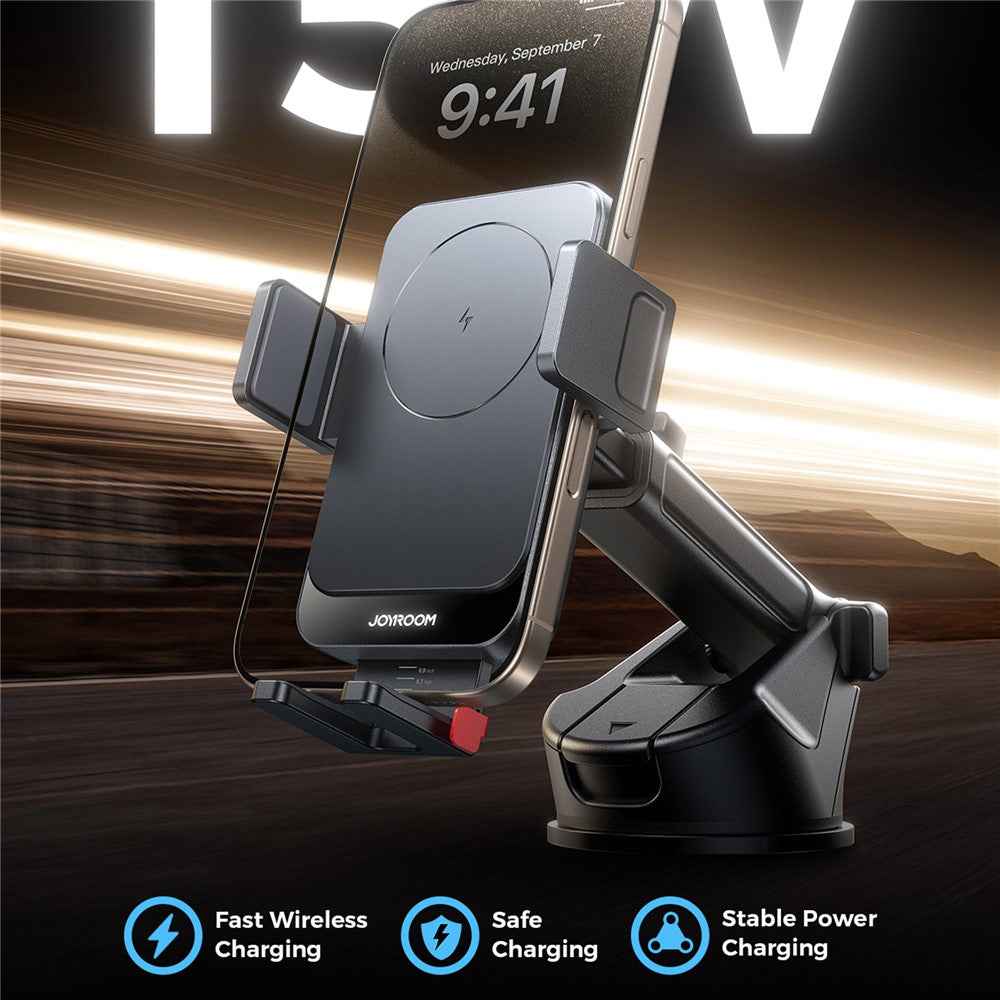 JOYROOM JR-ZS241S Car Wireless Charger Dashboard Mount 15W Fast Charging Phone Holder - Black