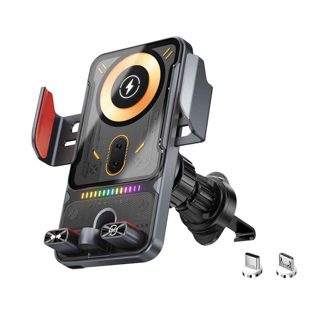 SD19 15W Magnetic Fast Charging Car Air Vent Mount Phone Holder 360 Degree Rotating Wireless Charger - Grey
