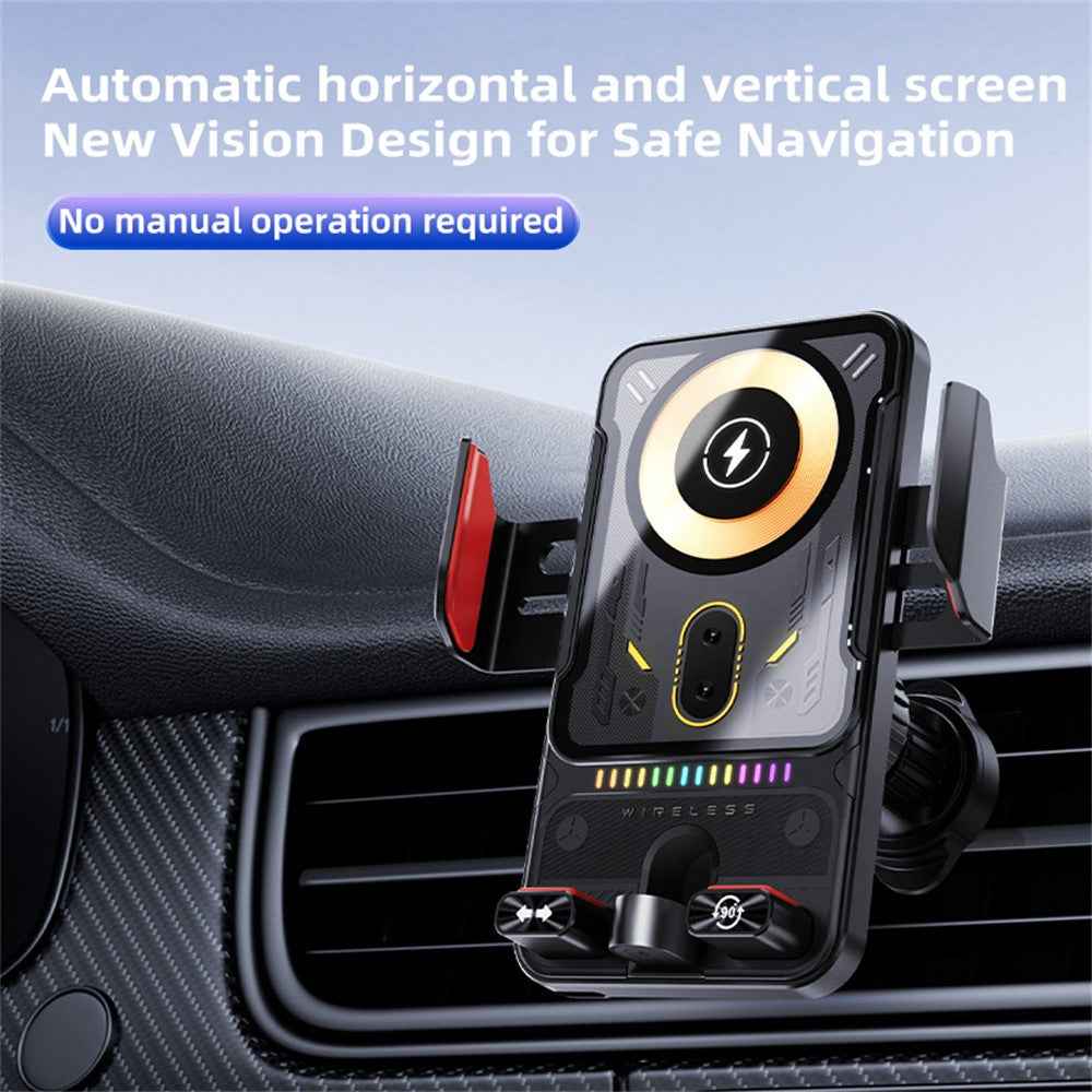 SD19 15W Magnetic Fast Charging Car Air Vent Mount Phone Holder 360 Degree Rotating Wireless Charger - Grey