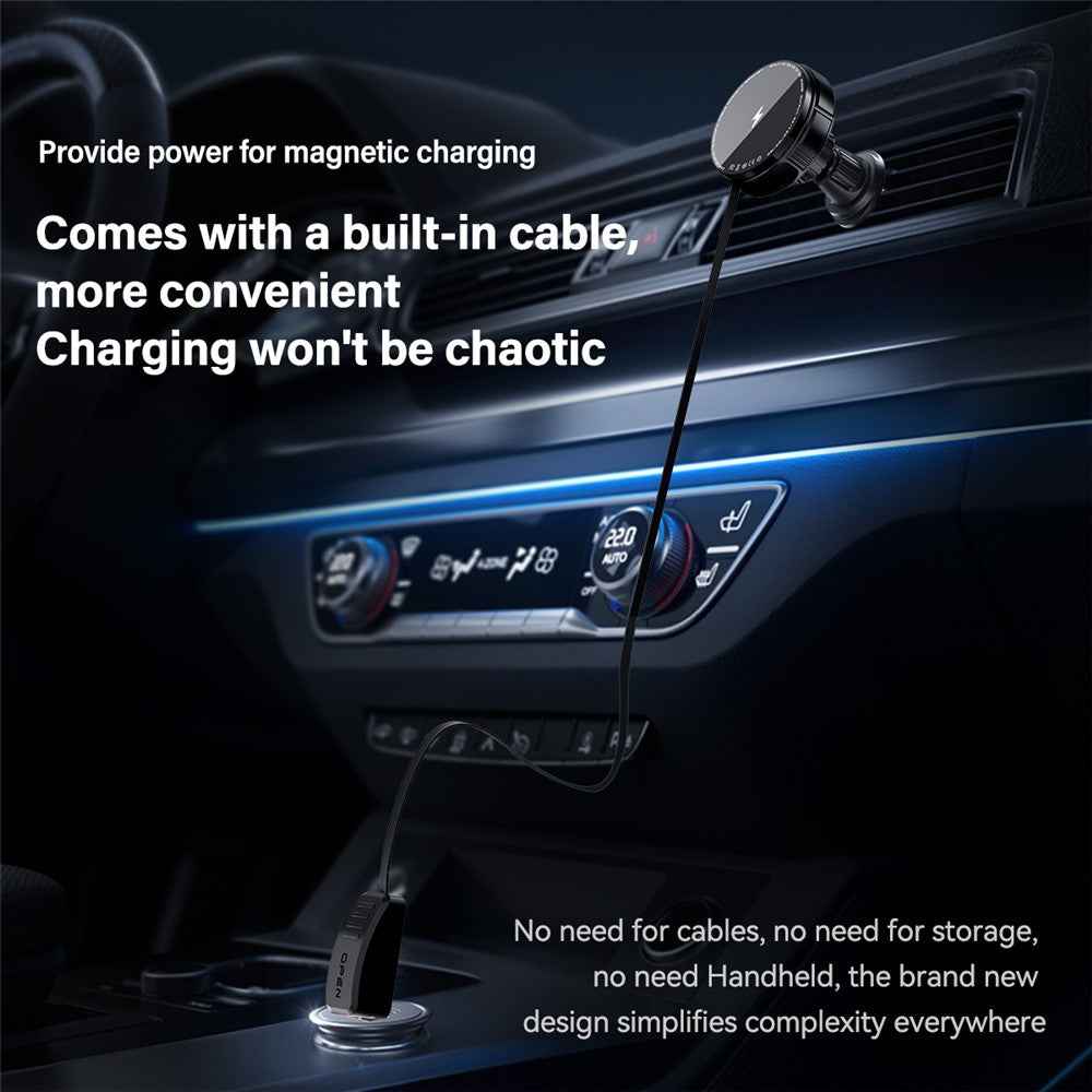 X02 15W Car Air Vent Mount Magnetic Phone Holder Wireless Charger with Retractable Type C Cable - Black