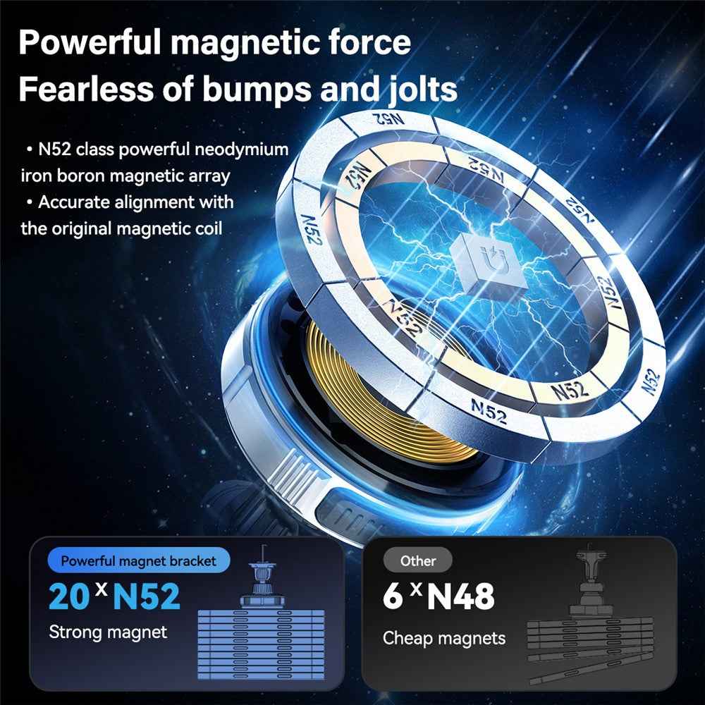 X02 15W Car Air Vent Mount Magnetic Phone Holder Wireless Charger with Retractable Type C Cable - Black