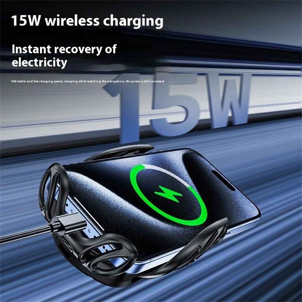 SD02 15W Universal Car Phone Holder Mount Hollow Design Wireless Charging Stand with Ambient Light - Black