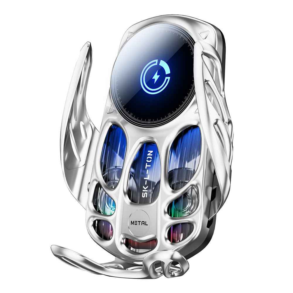 SD02 15W Universal Car Phone Holder Mount Hollow Design Wireless Charging Stand with Ambient Light - Silver