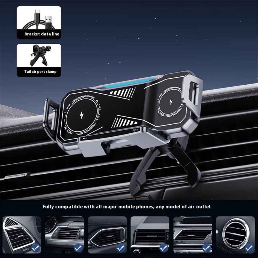 A001 Wireless Charging Car Vent Mount Holder for Foldable Phones 15W Fast Charger with Atmosphere Light