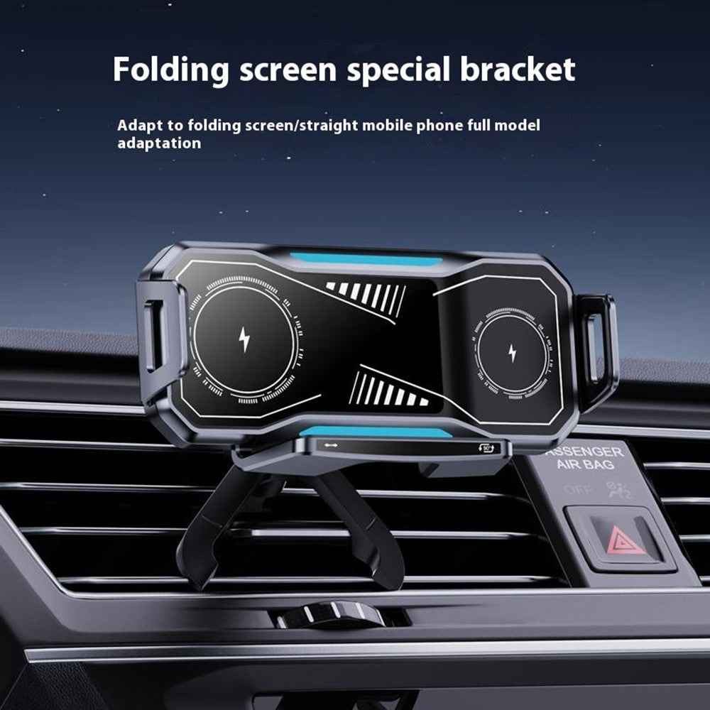 A001 Wireless Charging Car Vent Mount Holder for Foldable Phones 15W Fast Charger with Atmosphere Light