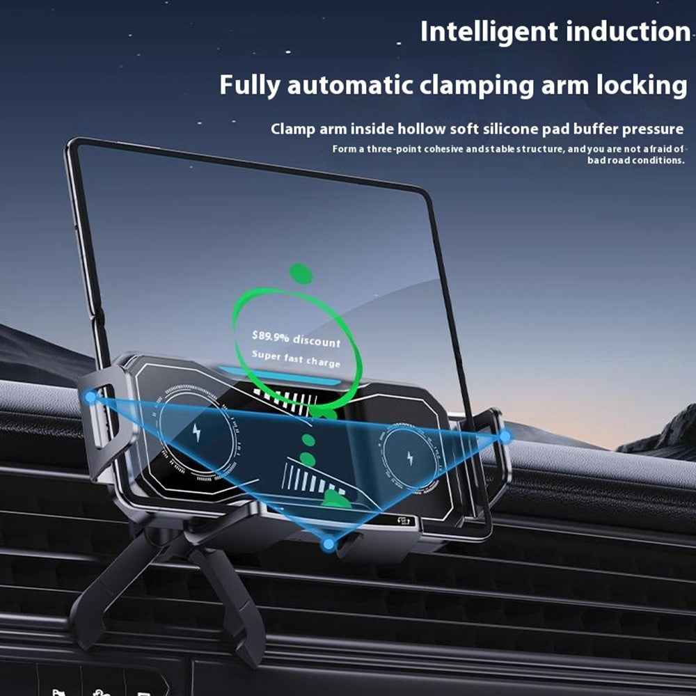 A001 Wireless Charging Car Vent Mount Holder for Foldable Phones 15W Fast Charger with Atmosphere Light