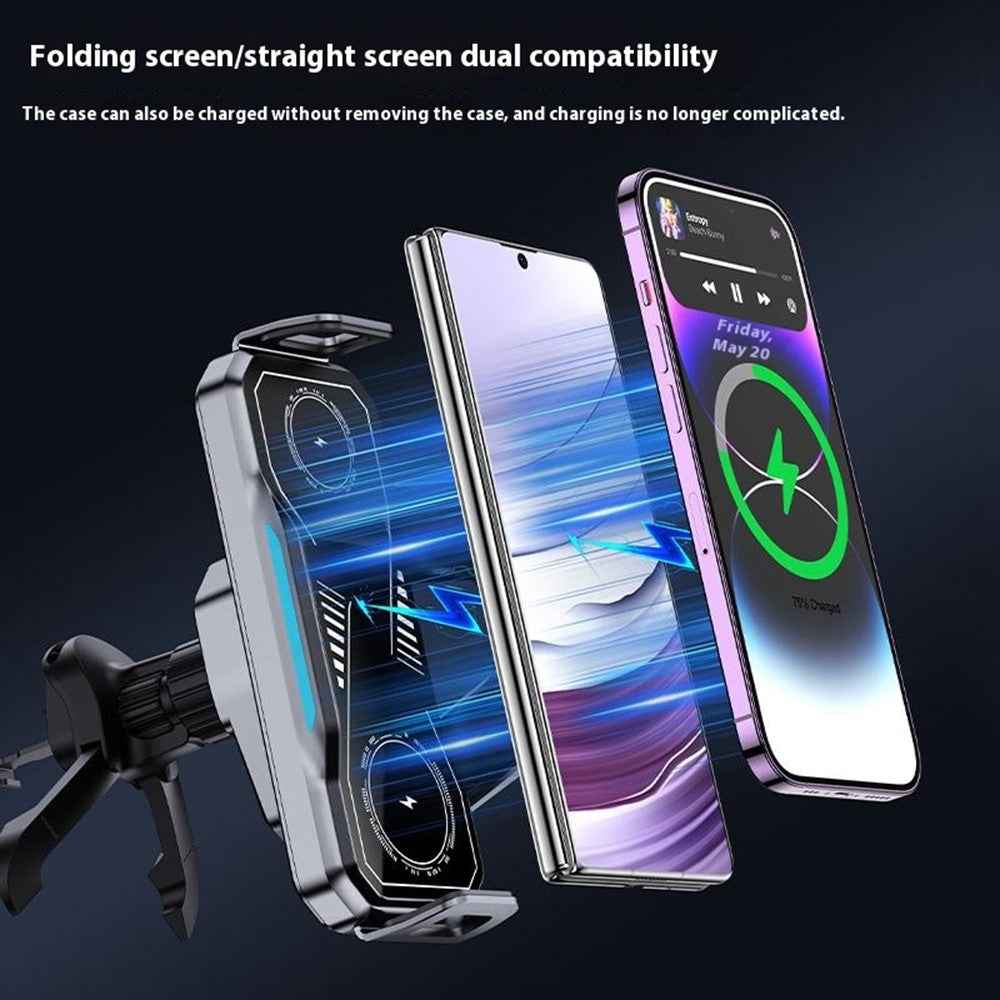 A001 Wireless Charging Car Vent Mount Holder for Foldable Phones 15W Fast Charger with Atmosphere Light