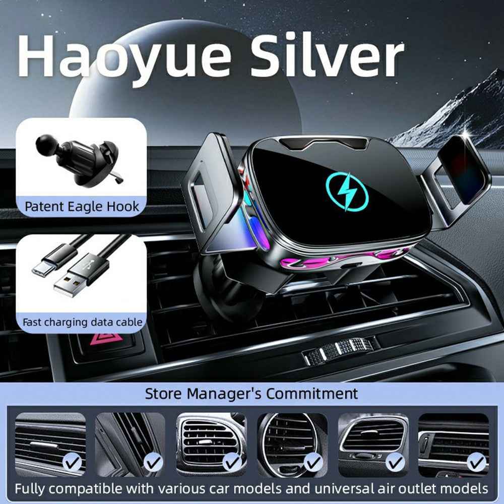 SD23 Car Navigation Air Vent Phone Holder 15W Wireless Charger with Ambient Light - Silver