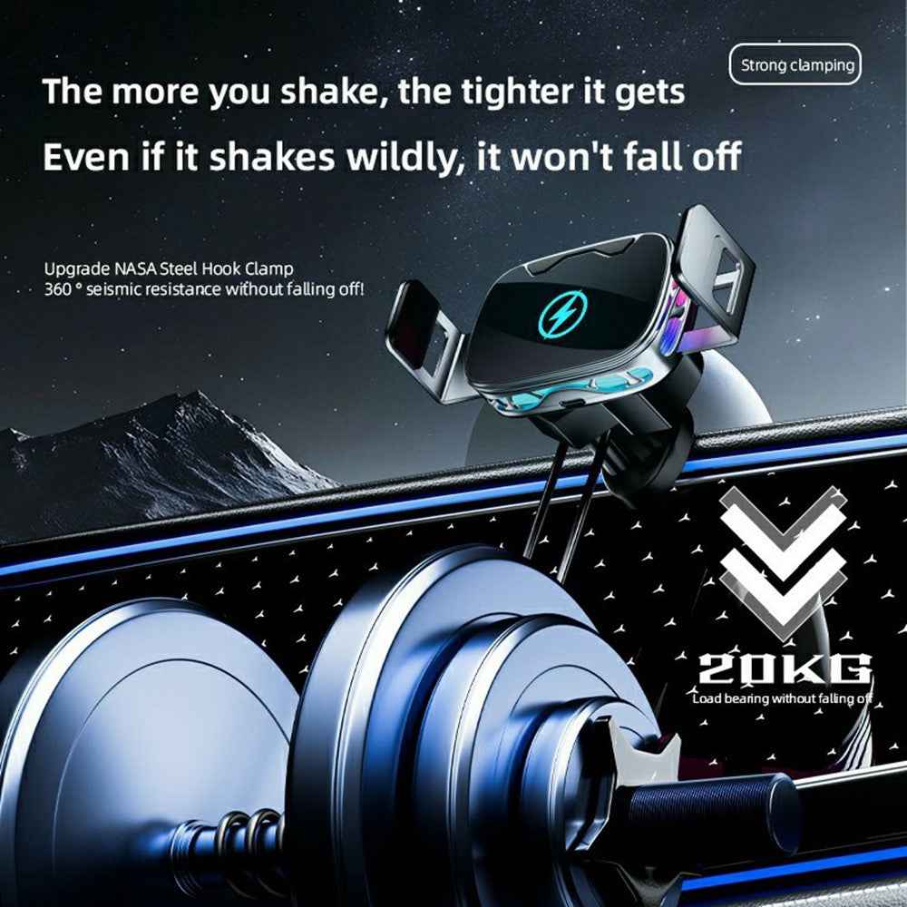 SD23 Car Navigation Air Vent Phone Holder 15W Wireless Charger with Ambient Light - Silver
