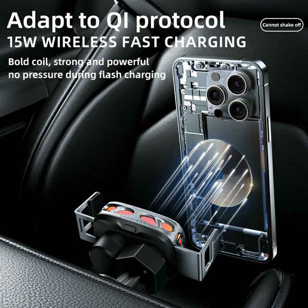 SD23 Car Navigation Air Vent Phone Holder 15W Wireless Charger with Ambient Light - Silver