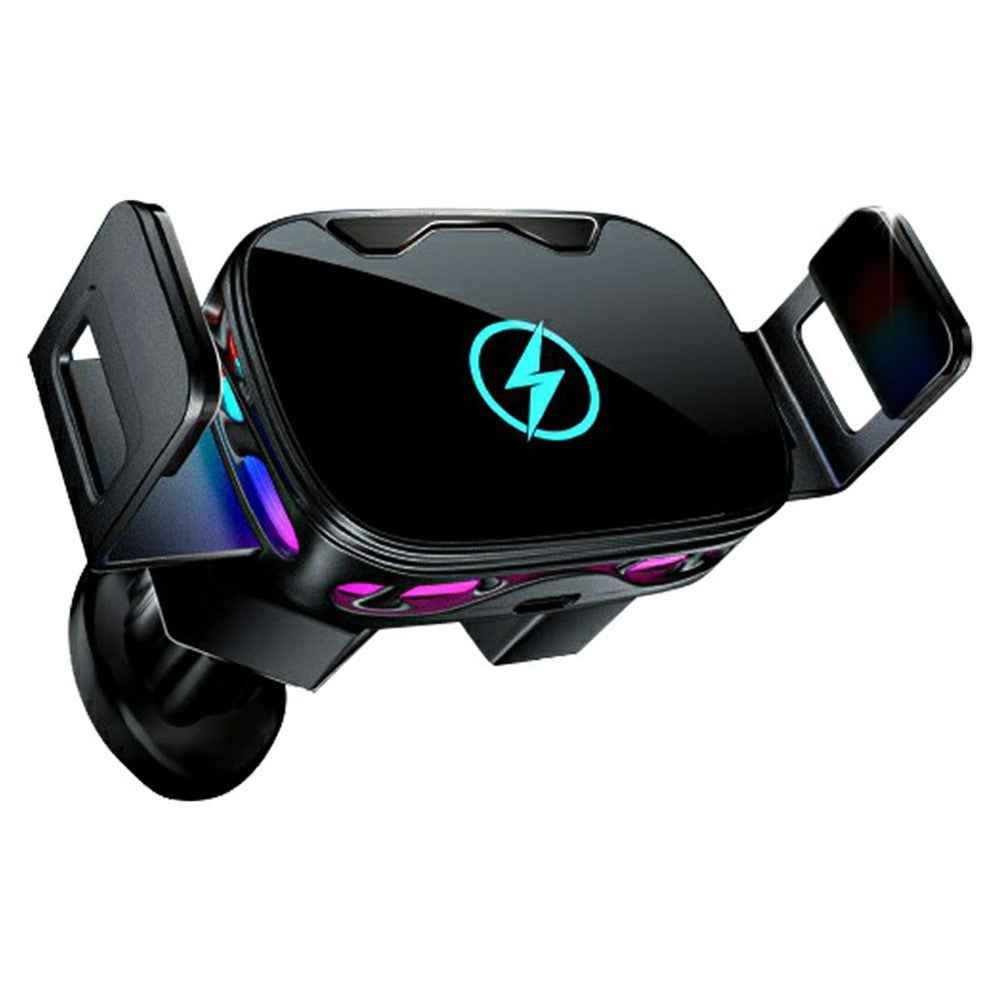 SD23 Car Navigation Air Vent Phone Holder 15W Wireless Charger with Ambient Light - Black