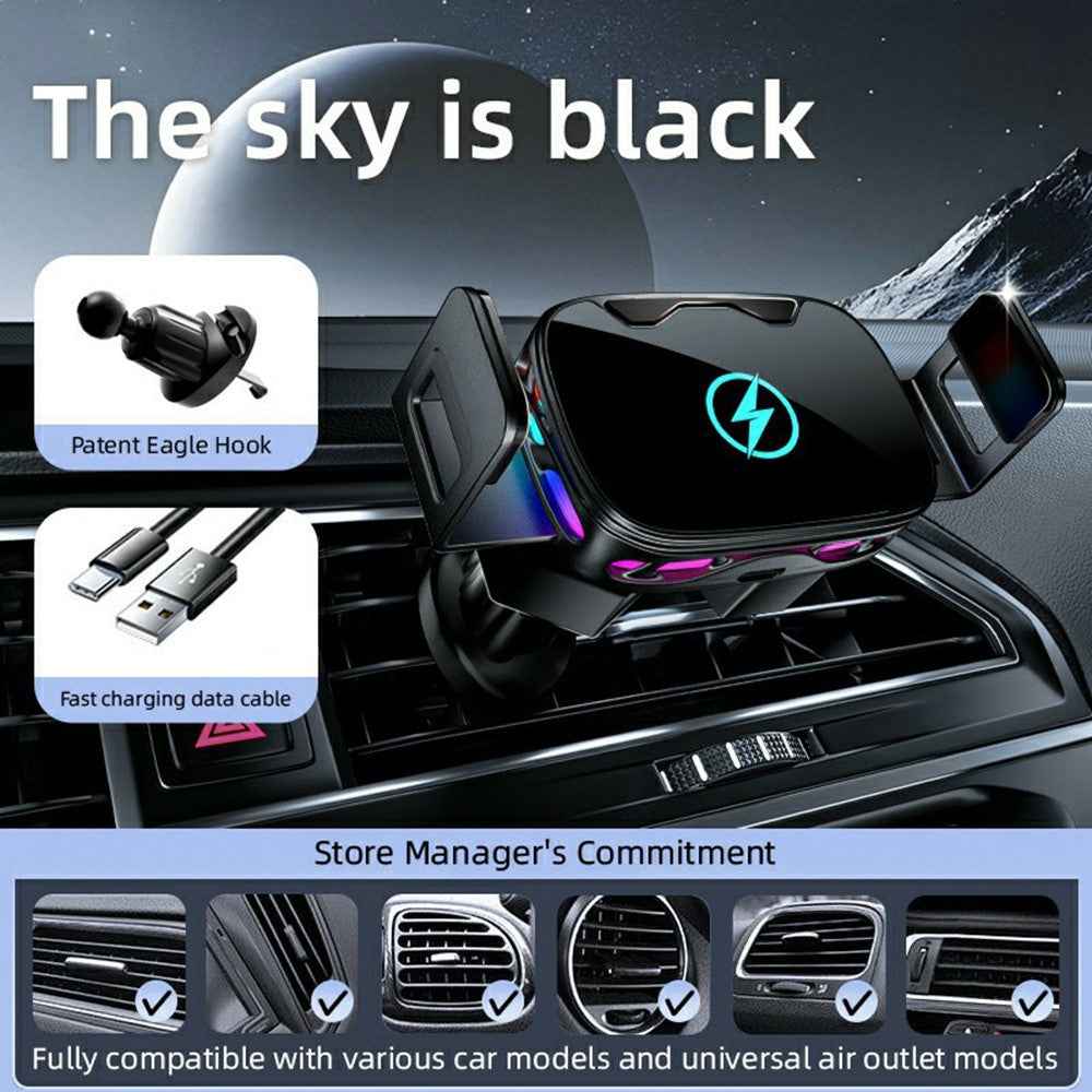 SD23 Car Navigation Air Vent Phone Holder 15W Wireless Charger with Ambient Light - Black