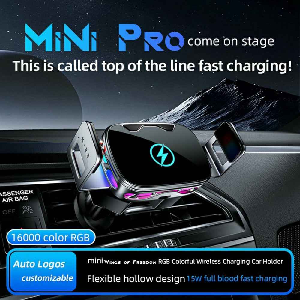 SD23 Car Navigation Air Vent Phone Holder 15W Wireless Charger with Ambient Light - Black