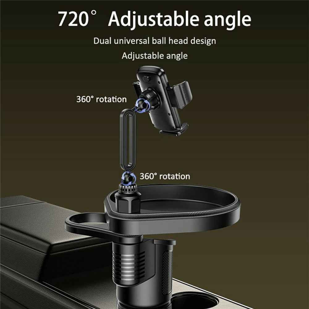 YESIDO C274 Multifunctional Organizer Car Cup Holder Food Tray with Expandable Base Drink Rack Phone Stand