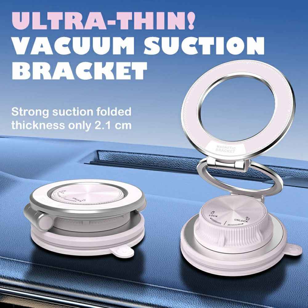 M16 Car Phone Mount Holder 3-Fold Rotatable Magnetic Phone Mount with Vacuum Suction Dashboard Navigation Stand - White